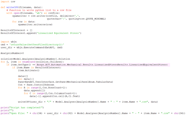 Using Python to Export Tabular Data from within ANSYS Mechanical