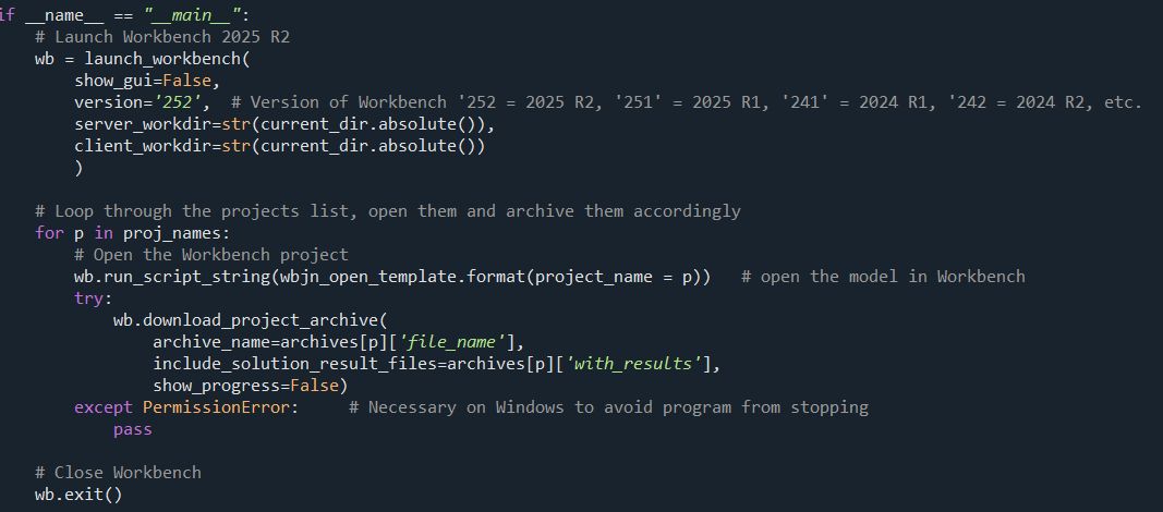 How to Archive a Group of Ansys Workbench Projects Using Python