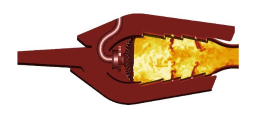 Ansys CFD: Gas temperature contours in a combustor
