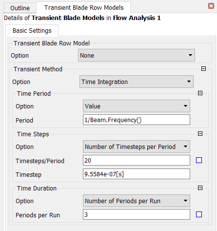 Transient cyclic simulation settings